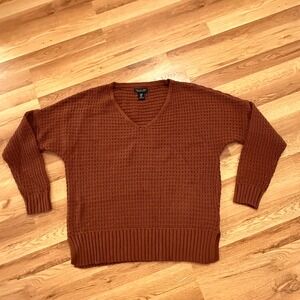 Rachel Zoe Rust Burnt Orange Waffle Knit Sweater Women's Medium Fall Winter Cozy